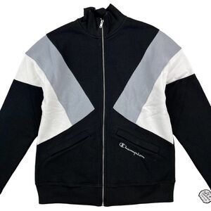 New Champion Men US S Black Jacket Zip Track Jacket Reverse Weave Colorblock 